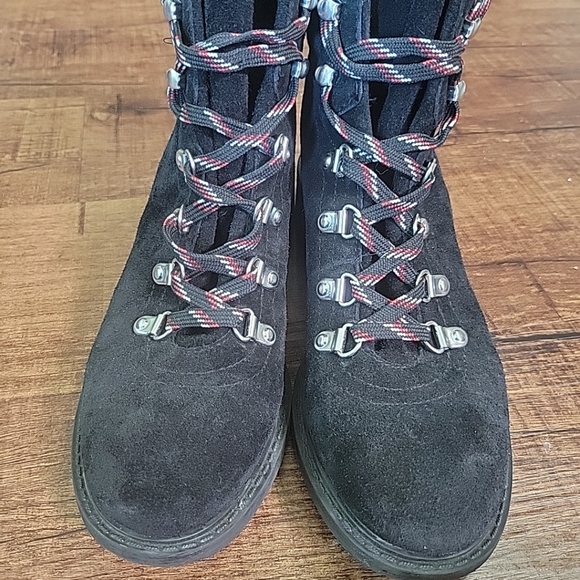 SAM EDELMAN Ankle Boots Womens 7 Black Suede Combat Lace Up New Without Box Wool - Picture 1 of 9